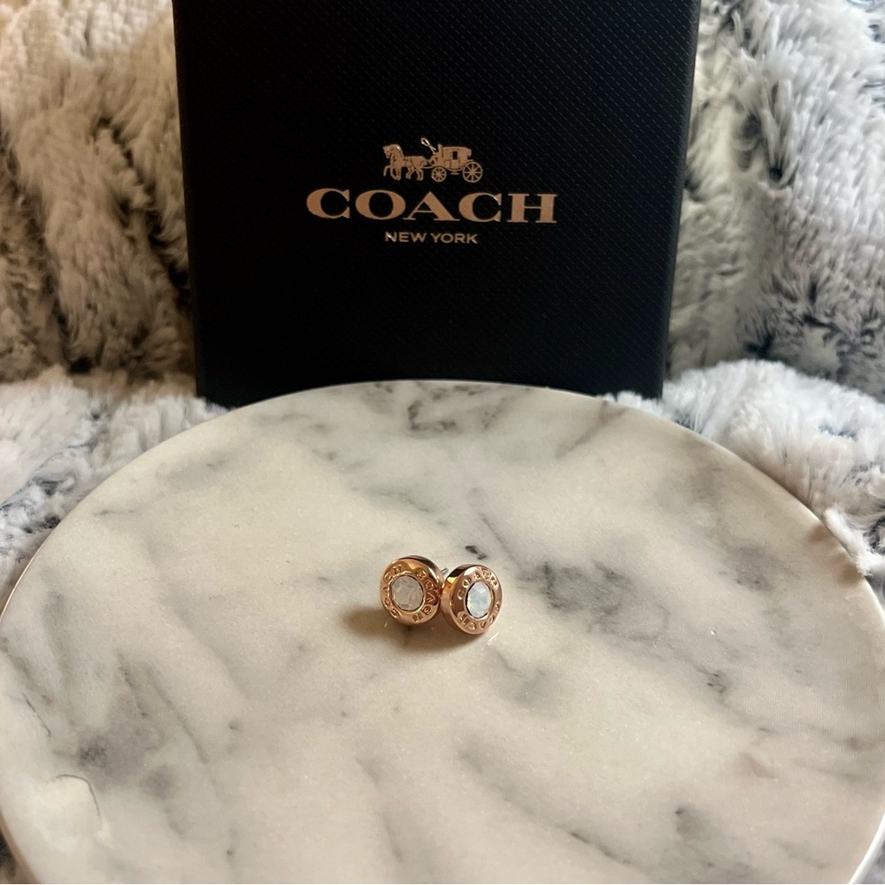Coach Circle Stone Stud Earrings in Rose Gold